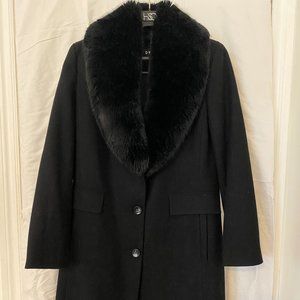 DKNY Coat Size Small Black with Removable Faux-Fur Collar